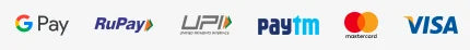 We accept Google Pay, RuPay, UPI, Paytm, Mastercard, VISA